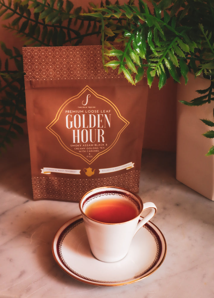 ⚡️ $10 off 100g when added to cart! ⚡️ Golden Hour Tea — Figs & Caramel in Oolong and Black Tea